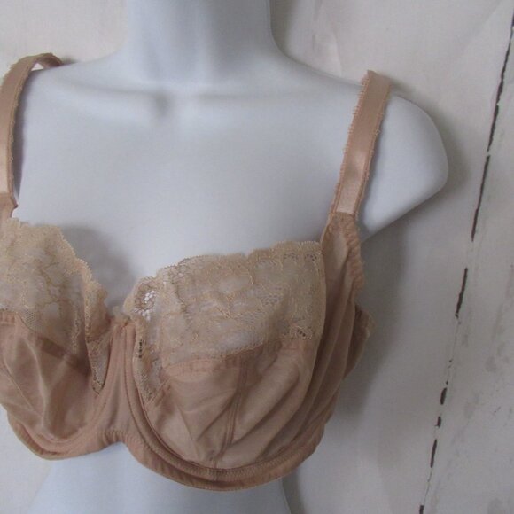 Panache Bra 38E Beige Tan Jasmine Balconette Sheer Lace Back Closure - Picture 4 of 6